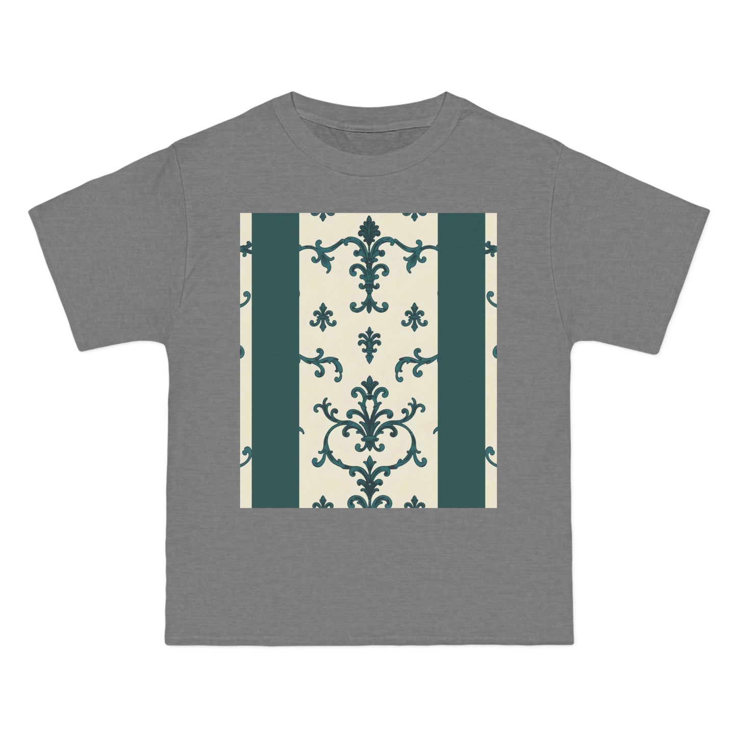 Vintage-Inspired Short-Sleeve T-Shirt, Casual Wear, Graphic Tee, Summer Outfit, Gift for Friends, Retro Design - Teal Striped Rococo