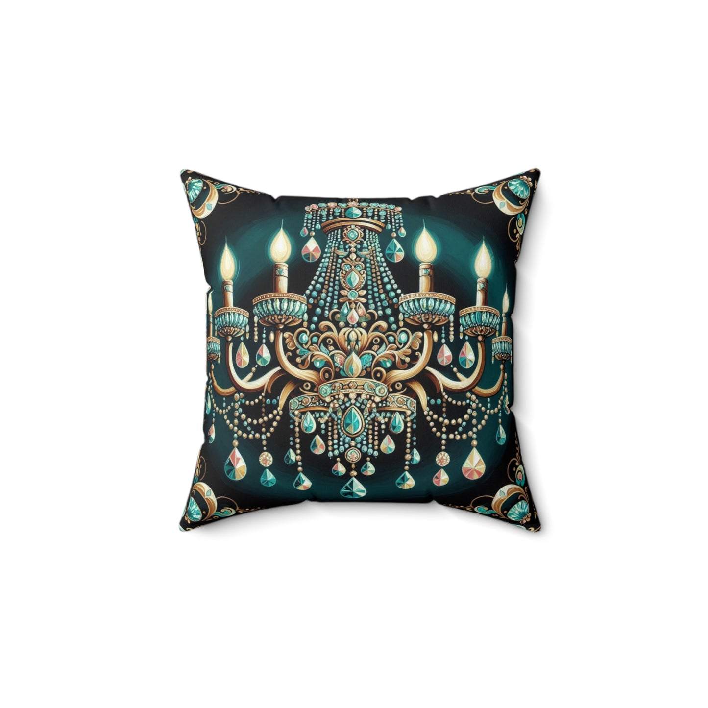 Elegant Chandelier Decorative Pillow - Luxurious Home Accent for Modern Décor - Teal Jeweled Chandelier