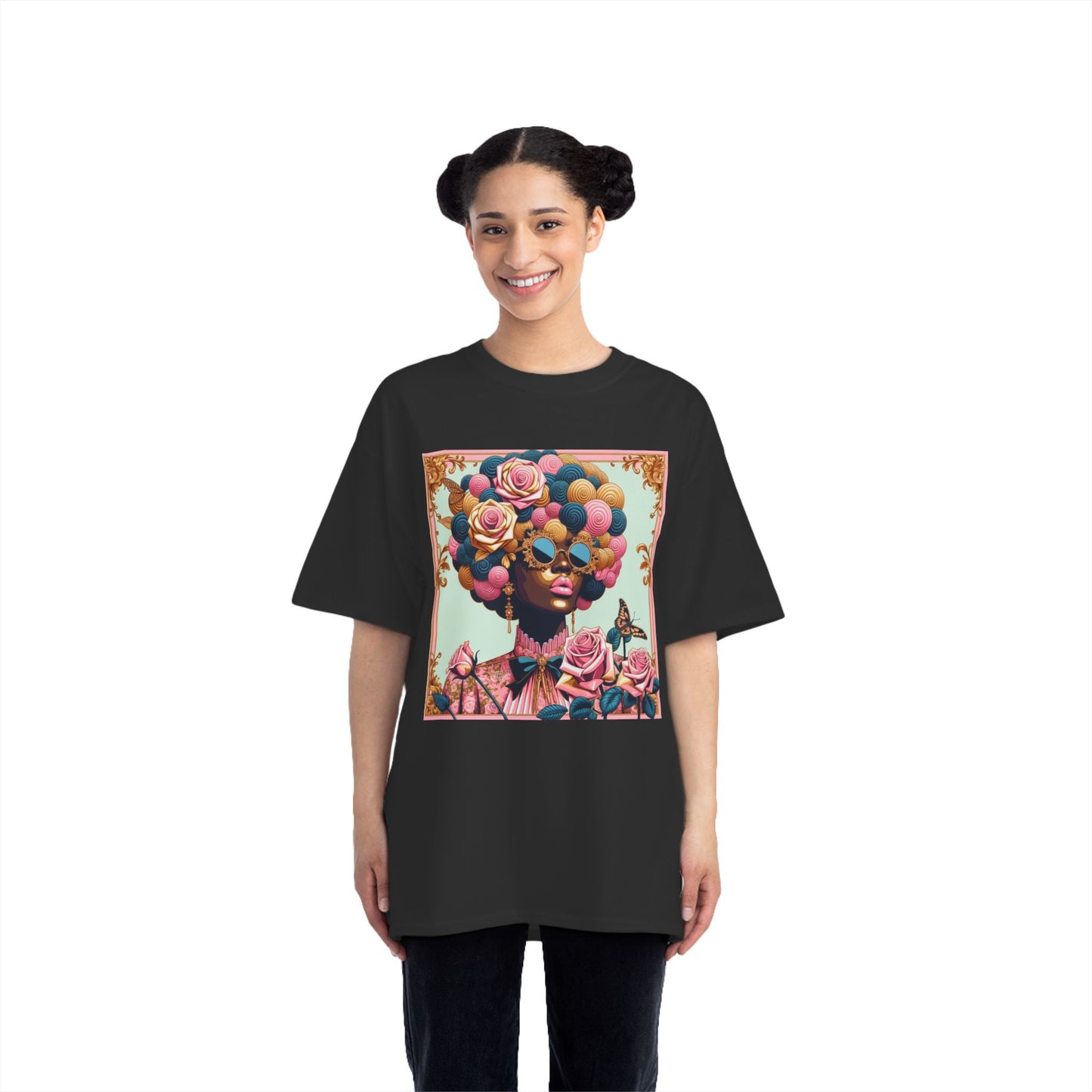 Vibrant Art Tee - Short-Sleeve T-Shirt with Colorful Floral Design, Art Lovers Gift, Trendy Summer Fashion - Lady In Pink Baroque