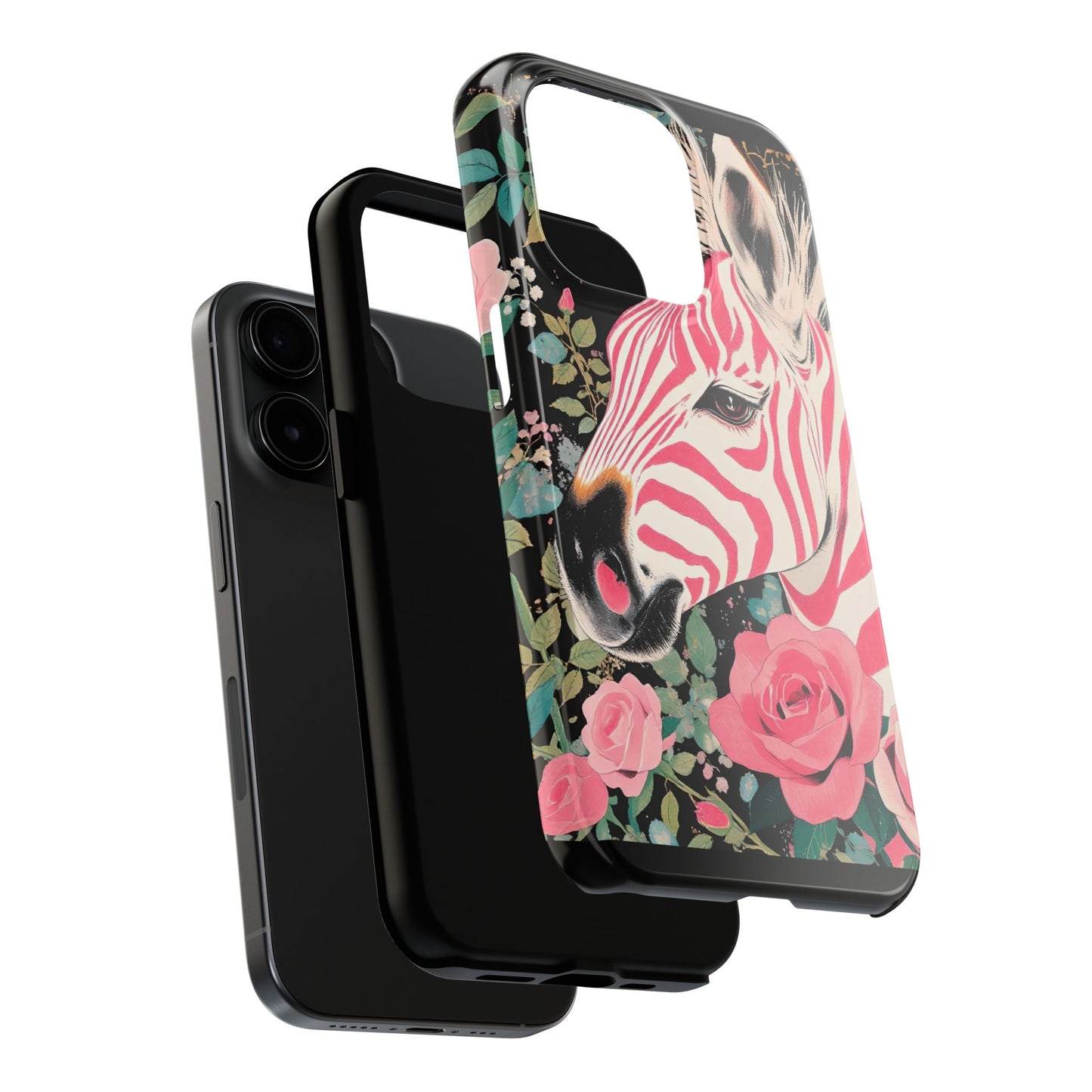 Pink Zebra Tough Phone Case - Trendy Floral Design for Animal Lovers