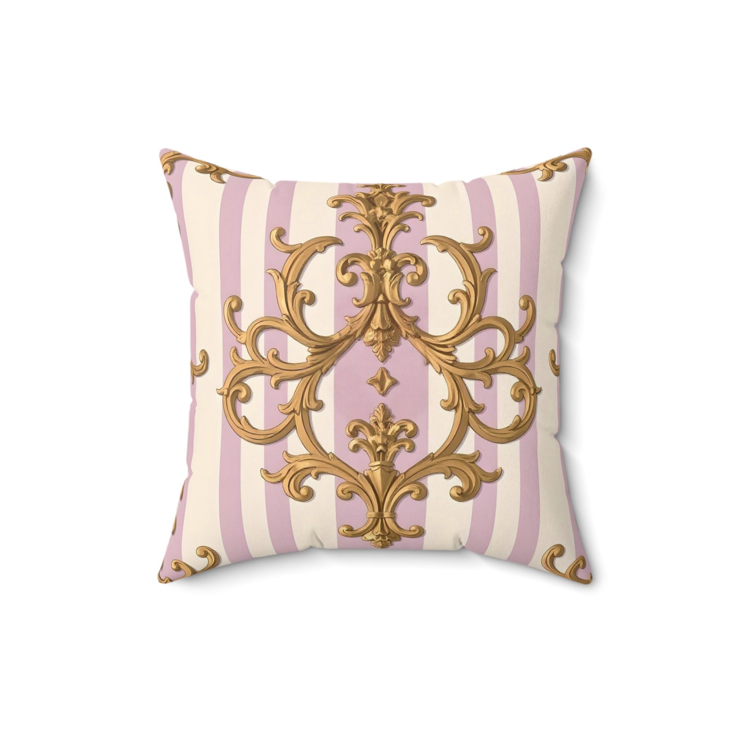 Luxurious Faux Suede Square Pillow with Elegant Gold Design, Decorative Cushion, Home Decor - Lilac & Alabaster Striped Gold Baroque