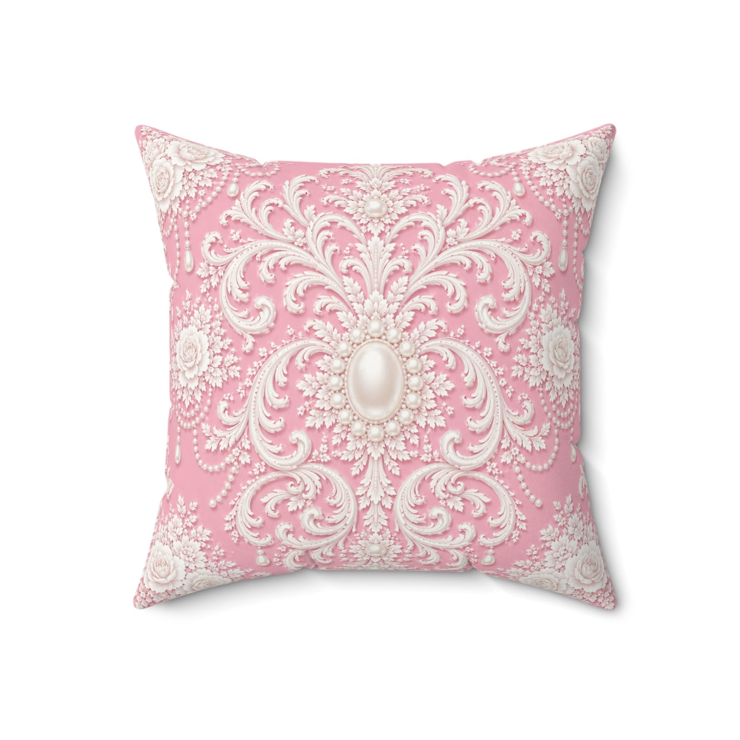 Pink Rococo Faux Suede Pillow — Elegant Rococo Square Throw Cushion