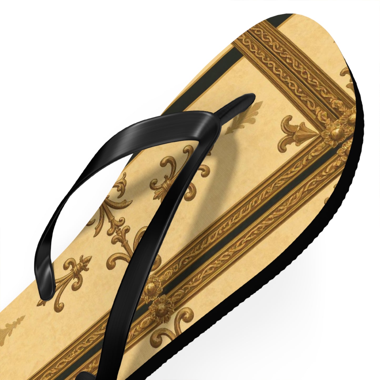 Elegant Vintage Flip Flops, Summer Footwear, Beach Sandals, Vacation Essentials, Relaxation, Unique Gifts - Matte Yellow Striped Antique Rococo