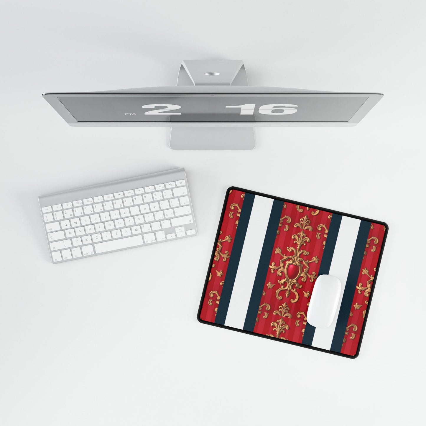 Elegant Office Desk Mats for Stylish Workspaces, Customizable, Home Office Decor, Gift for Professionals - Blue, Red & White Striped Baroque
