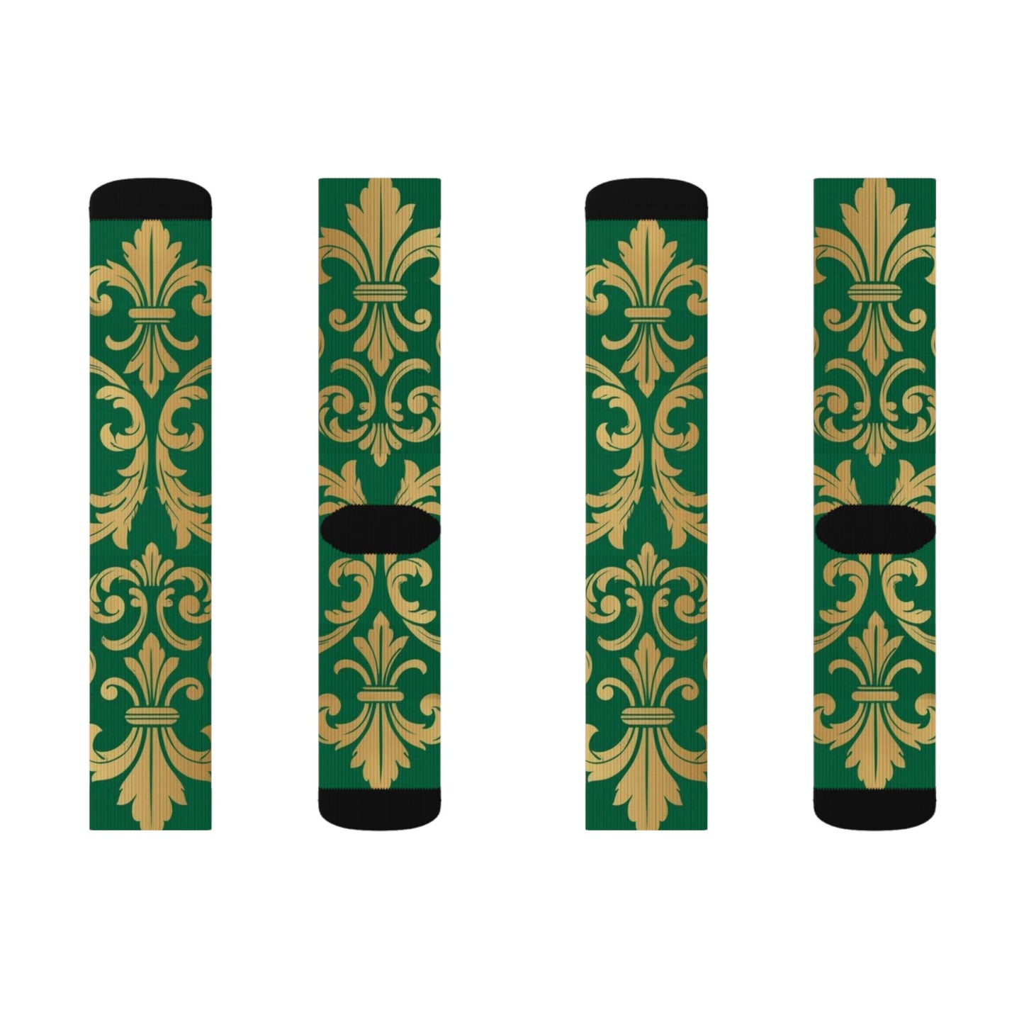 Green Baroque Pattern Sublimation Socks — Gold Baroque Crew Socks