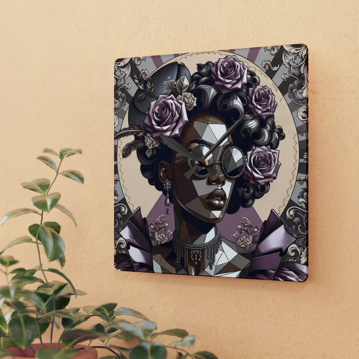 Chic Art Deco Wall Clock, Unique Home Decor, Gift for Her, Modern Wall Art, Fashionista Clock - Lilac Baroque Lady