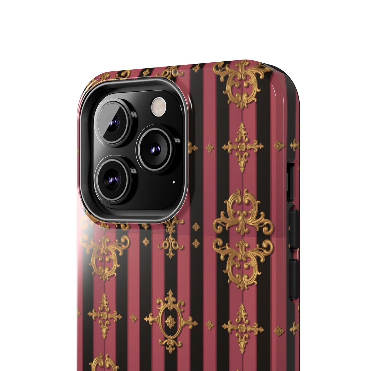 Elegant Black & Mauve Striped Gold Baroque Phone Case, Tough Phone Cases, Stylish Protective Cover, Unique Gift, Luxe Phone Accessories