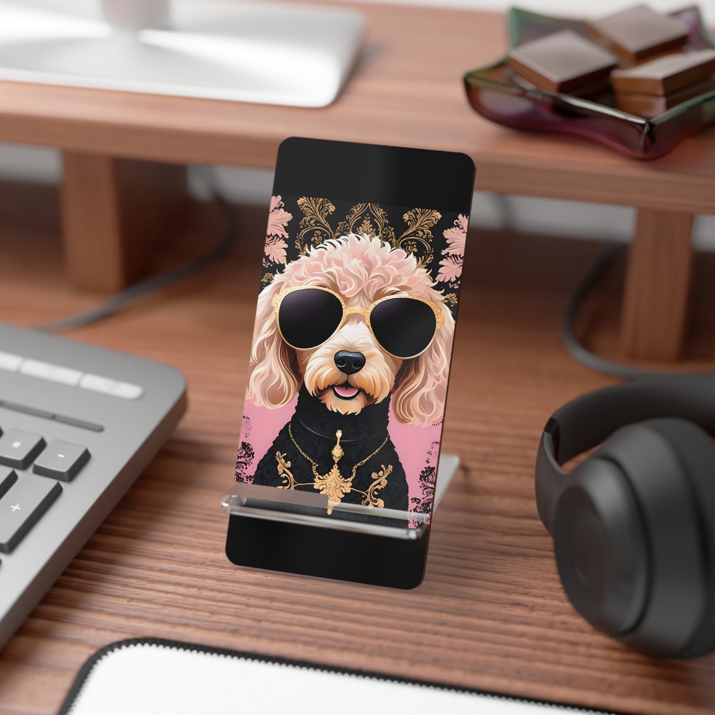 Elegant Floral Smartphone Display Stand - Golden Doodle In Sunglasses Decorative Holder