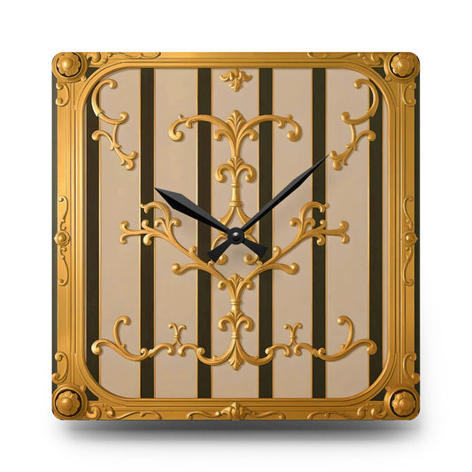 Elegant Acrylic Wall Clock - Vintage Home Décor, Stylish Timepiece, Perfect Gift for Housewarming, Weddings - Black & Beige Striped Rococo