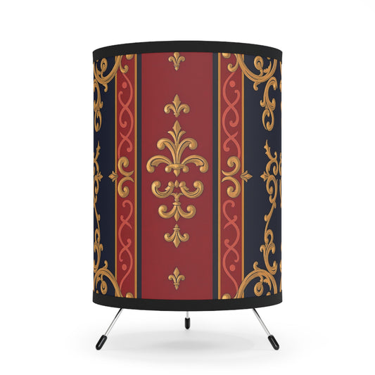 Elegant Tripod Lamp with Vintage Pattern Shade, Home Decor, Lighting, Modern Interior, Living Room Accent - Midnight Blue & Dusk Red Gold Baroque