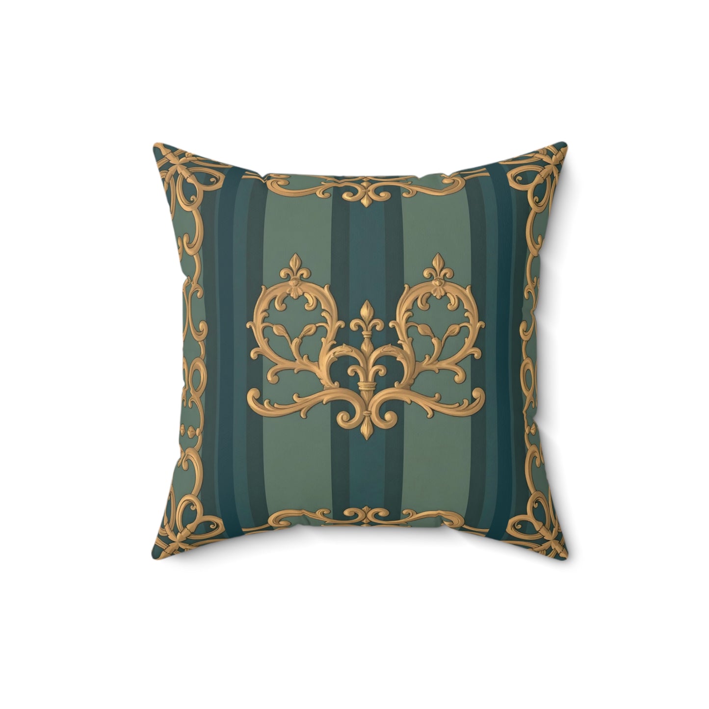 Elegant Baroque-Inspired Spun Polyester Square Pillow for Luxurious Home Décor - Smoky Blue & Teal Striped Baroque