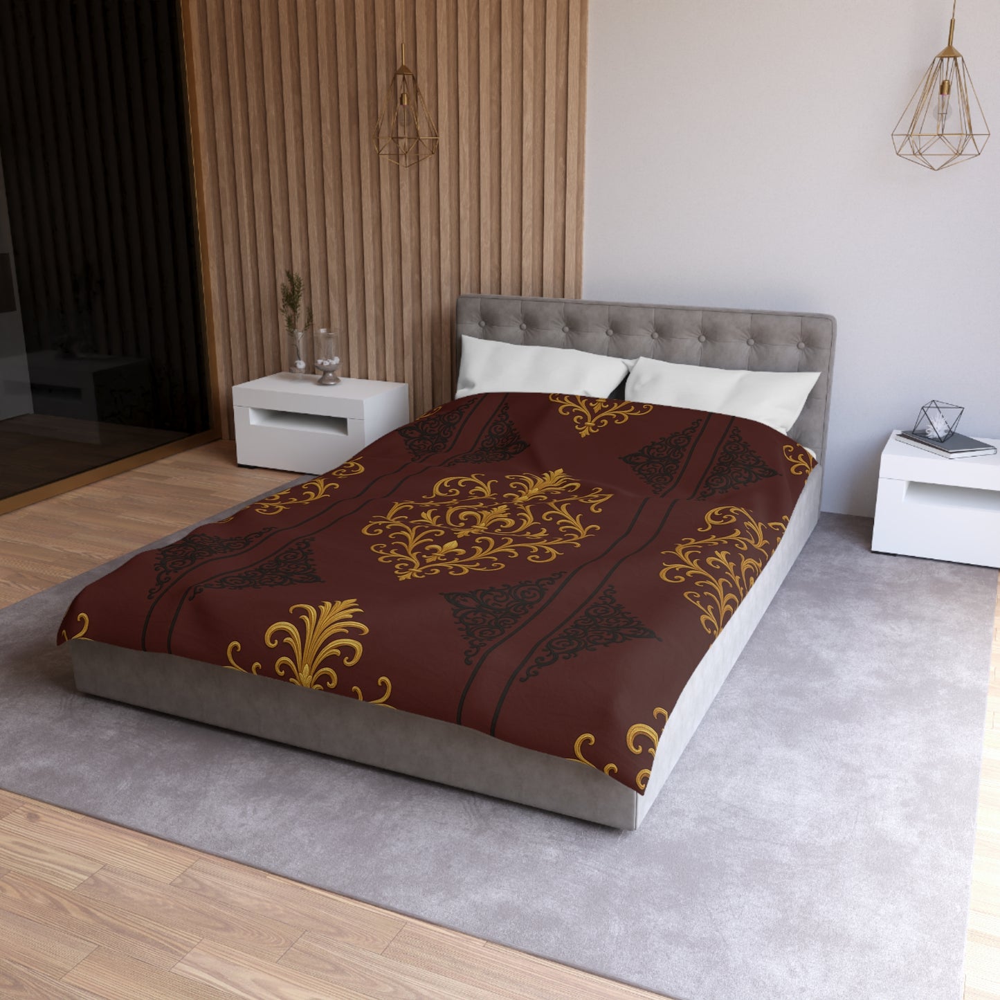 Dusk Burgundy-Black & Gold Baroque Duvet Cover - Regal Gold Baroque on Burgundy Microfiber