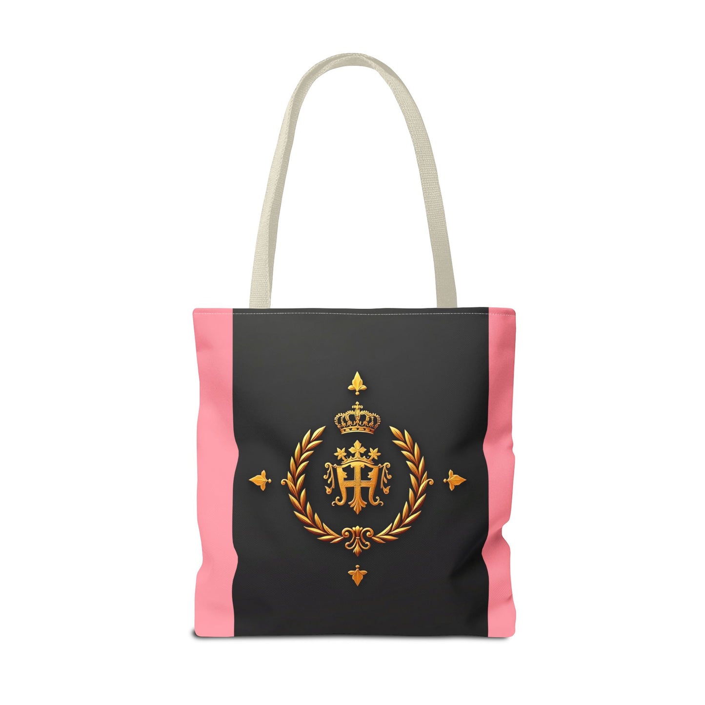 Elegant Monogrammed Tote Bag - Chic Shopper, Eco-Friendly Carryall, Personalized Gift, Stylish Accessory - Pink Striped Gold Crest
