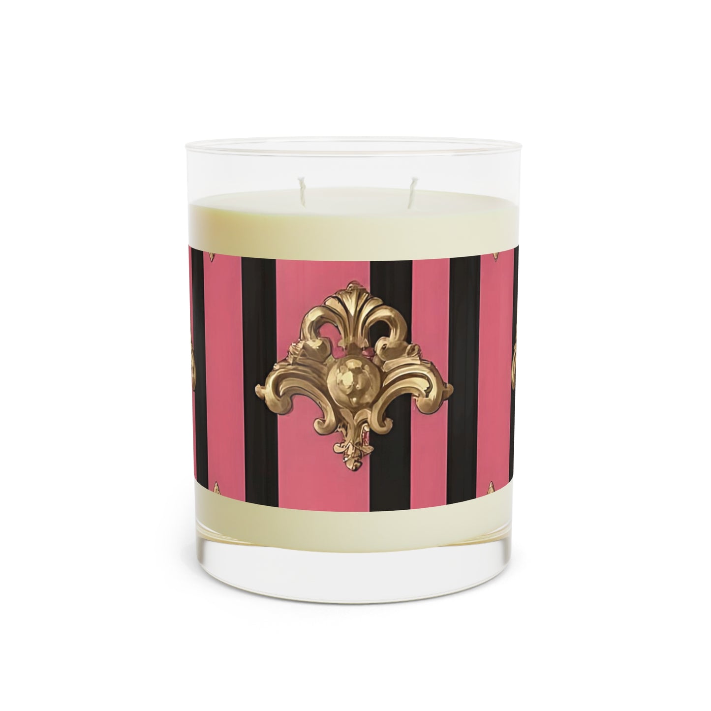 Luxurious Pink Striped Scented Candle - Elegant Home Decor, Relaxation Gift, Aromatherapy Candle - Pink Striped Gold Rococo