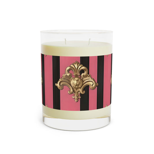 Luxurious Pink Striped Scented Candle - Elegant Home Decor, Relaxation Gift, Aromatherapy Candle - Pink Striped Gold Rococo