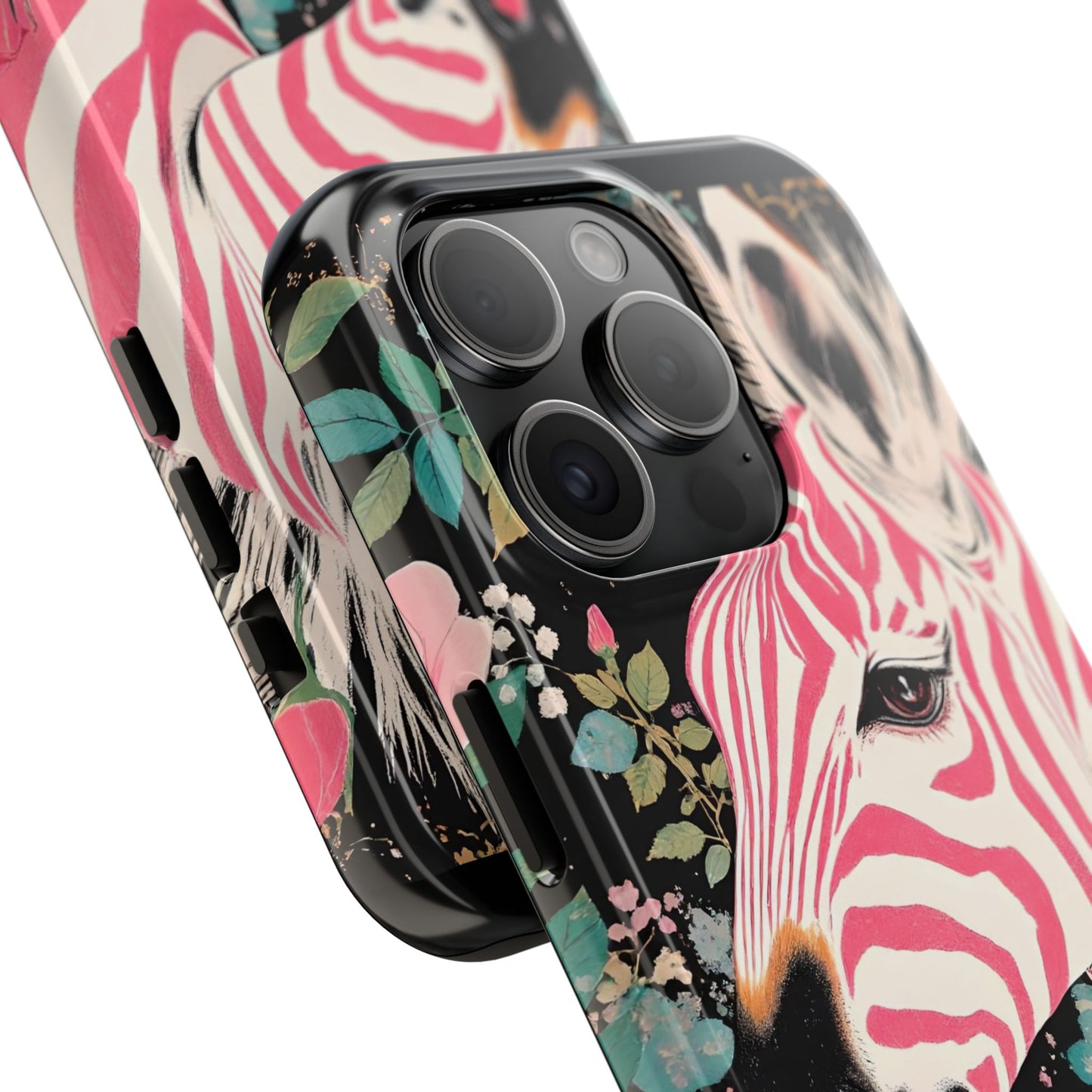 Pink Zebra Tough Phone Case - Trendy Floral Design for Animal Lovers