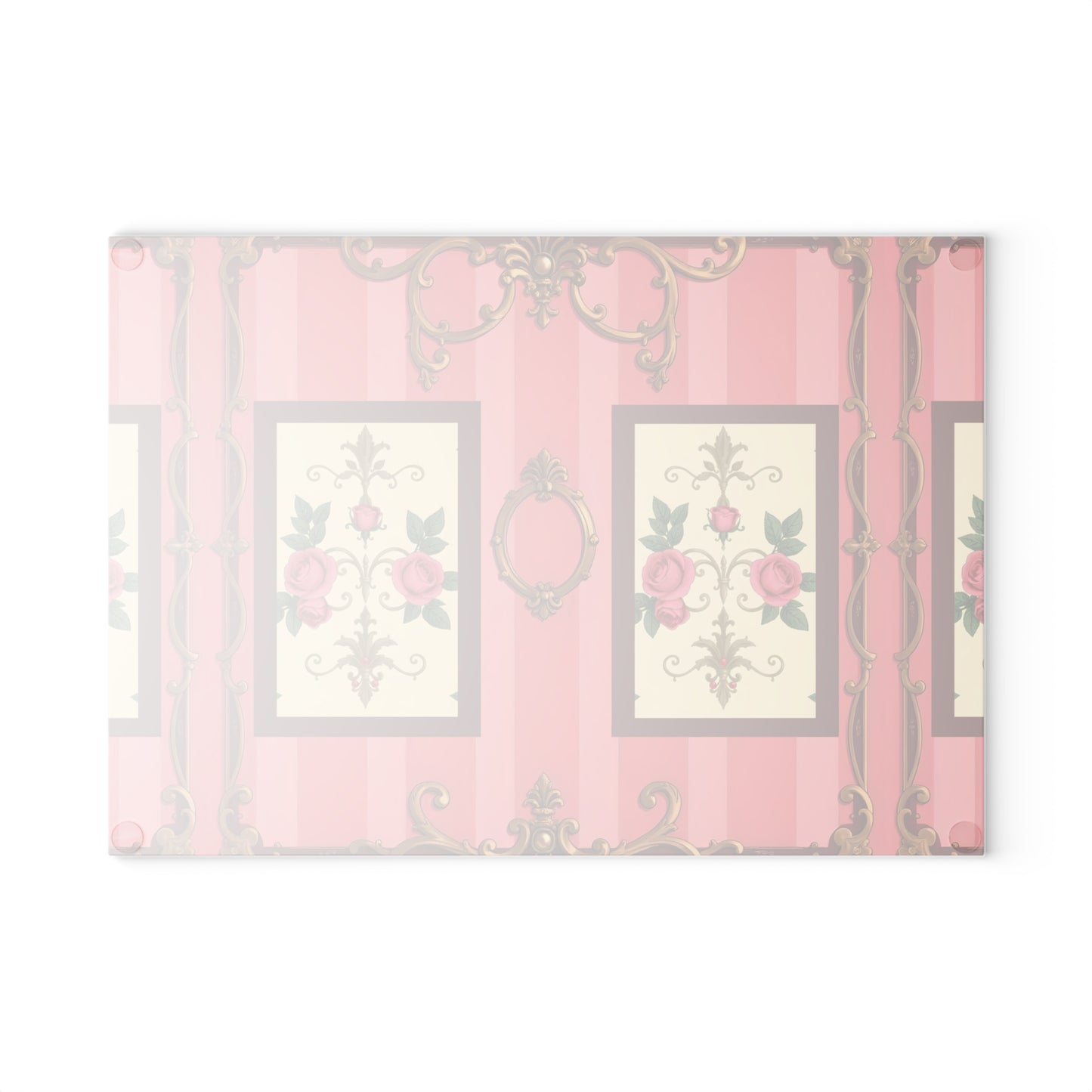 Elegant Floral Glass Cutting Board - Vintage Pink Design for Home Cooking - Pink Striped Baroque & Roses