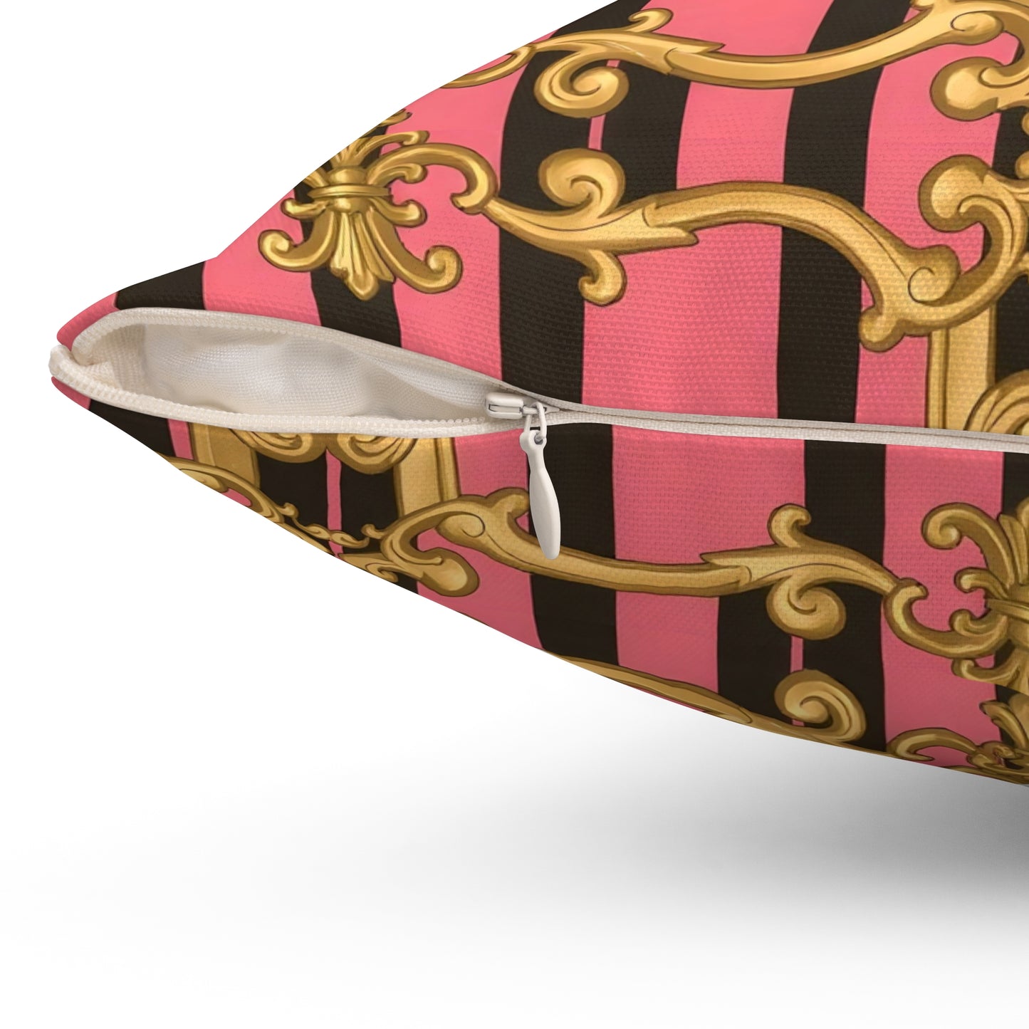 Luxurious Decorative Throw Pillow, Elegant Home Decor, Baroque Accent Cushion - Pink & Black Striped Gold Baroque