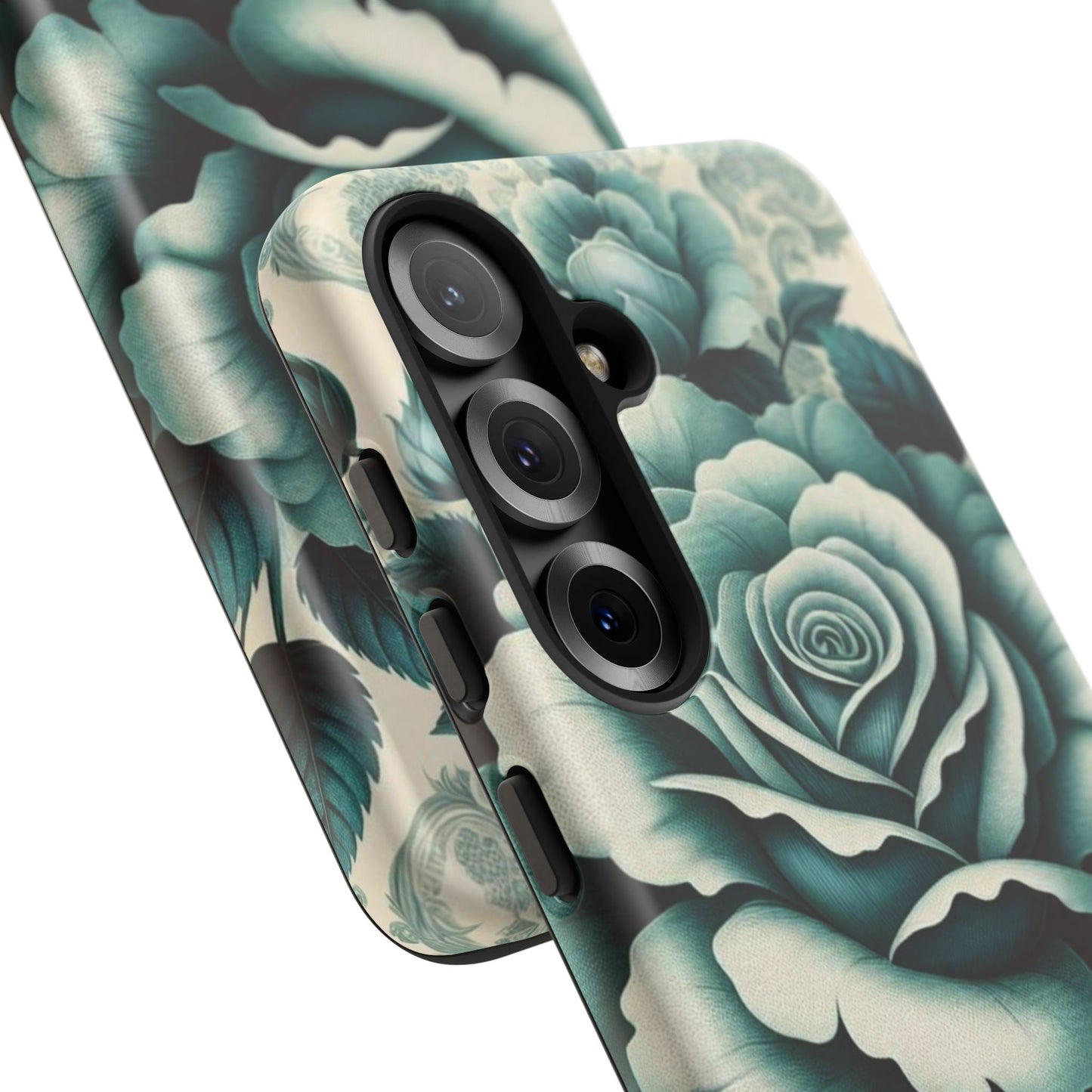 Elegant Floral Motif Phone Case - Tough Cases with Vintage Design - Teal Roses & Damask