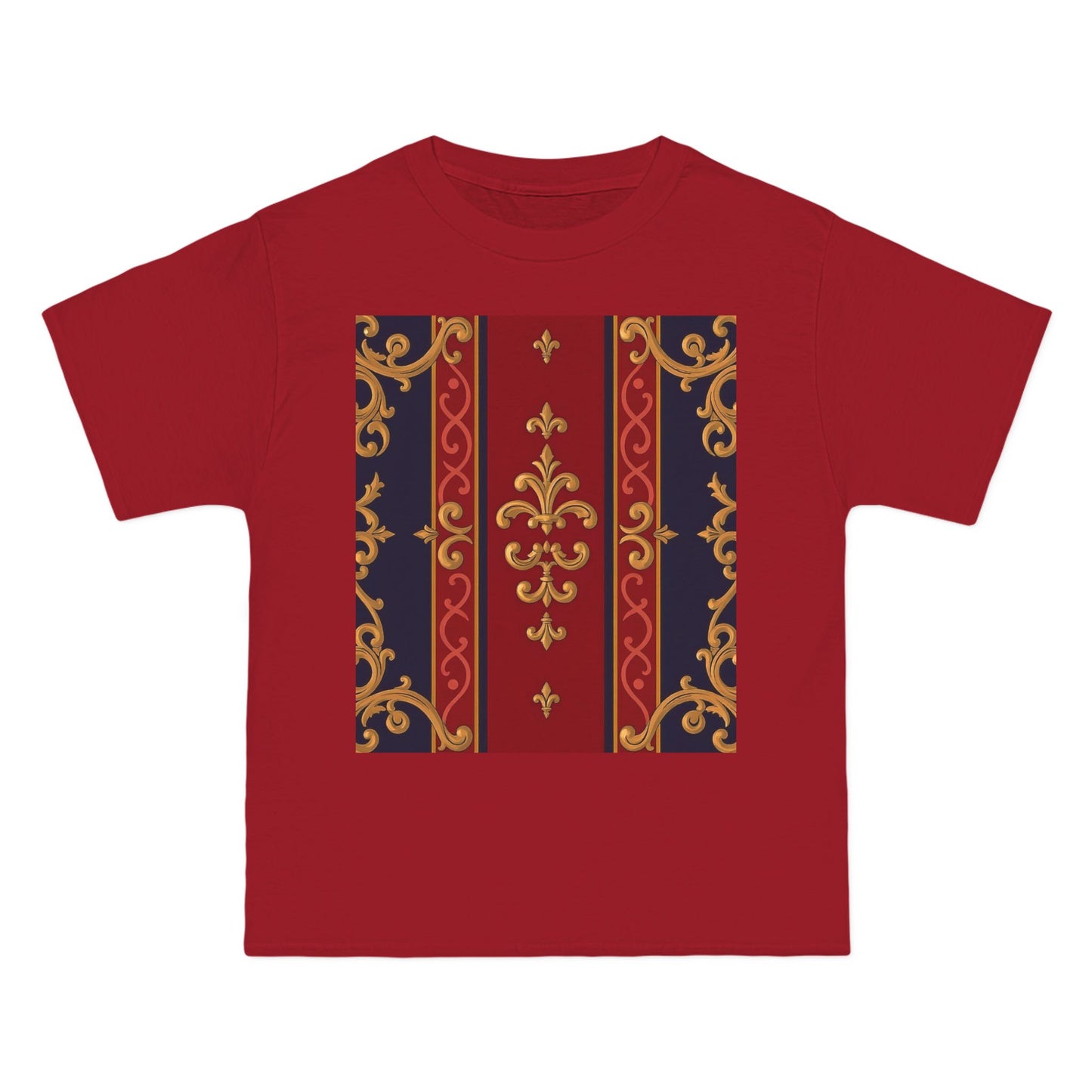 Elegant Baroque T-Shirt for Fashion Lovers, Casual Wear, Gift for Her, Unique Tee for Art Enthusiasts - Midnight Blue & Dusk Red Gold Baroque
