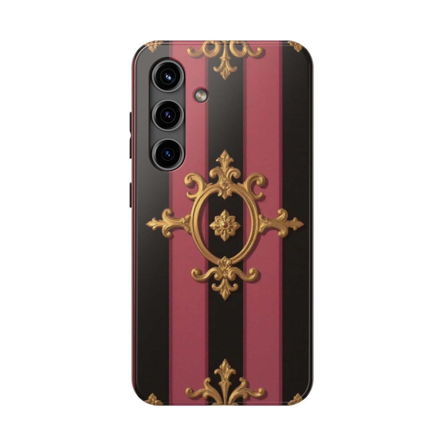Elegant Black & Mauve Striped Gold Baroque Tough Phone Cases, Luxe Phone Covers, Fashionable Mobile Cases, Gift for Her, Holiday Phone Accessories