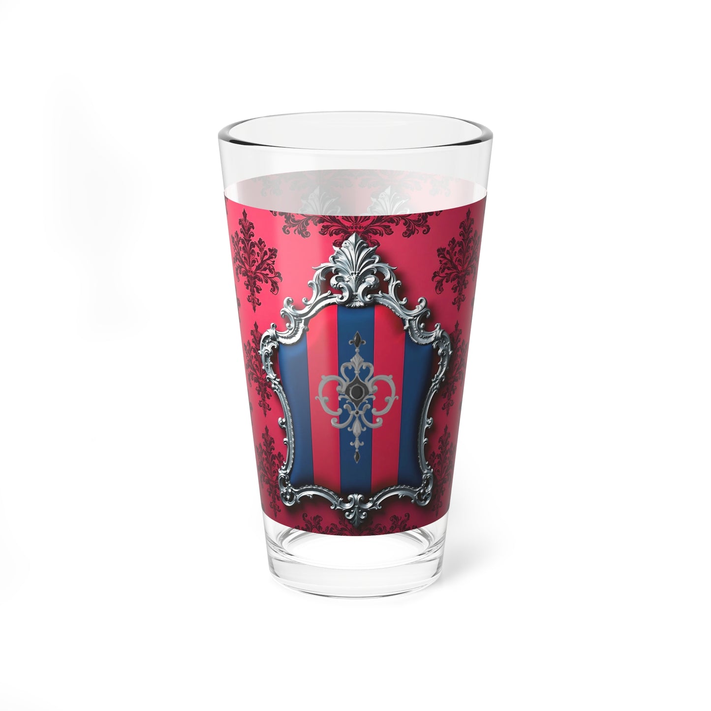Elegant Mixing Glass | Pink & Silver Vintage Style | 16oz Cocktail Glass | Perfect Barware Gift | Party Glassware - Blue & Red Striped Silver Crest