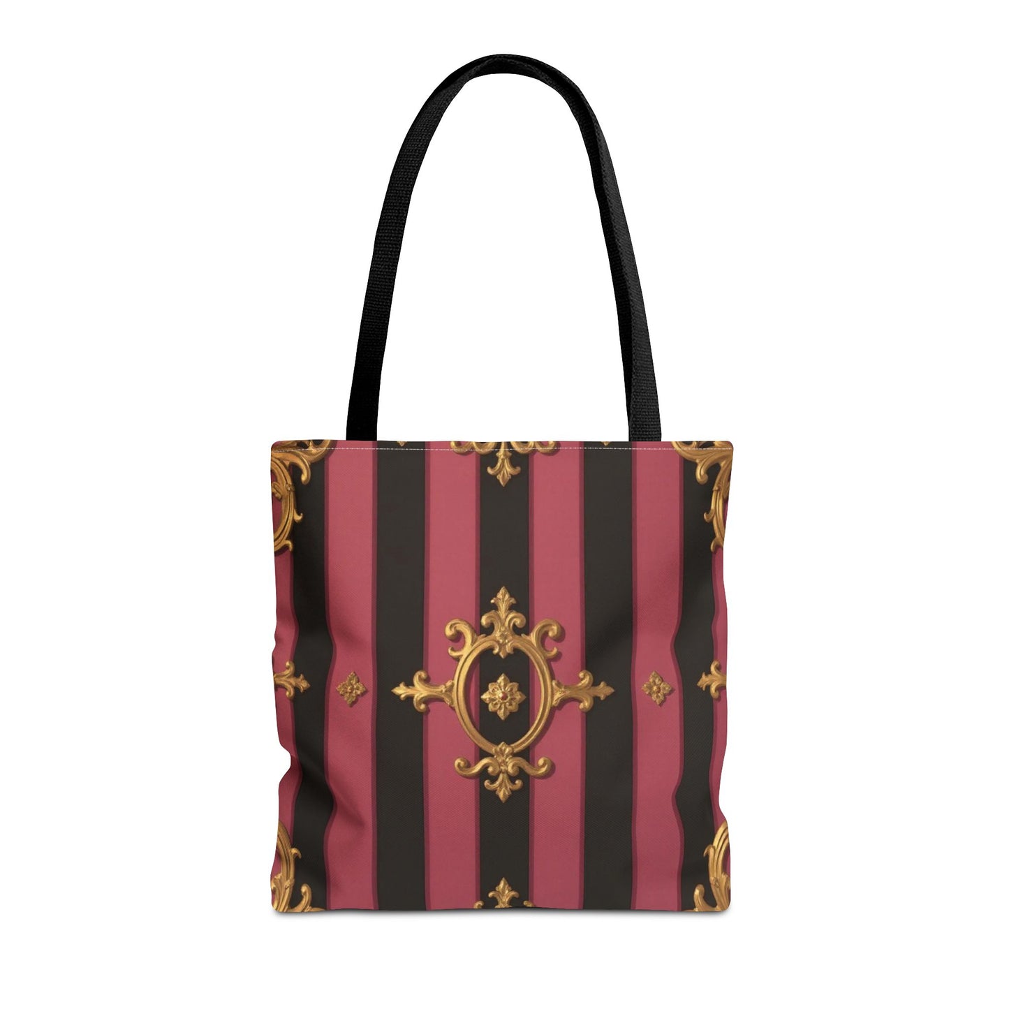 Elegant Black & Mauve Striped Gold Baroque Tote Bag - Chic Fashion Accessory, Shopping Companion, Decorative Carryall, Stylish Everyday Use