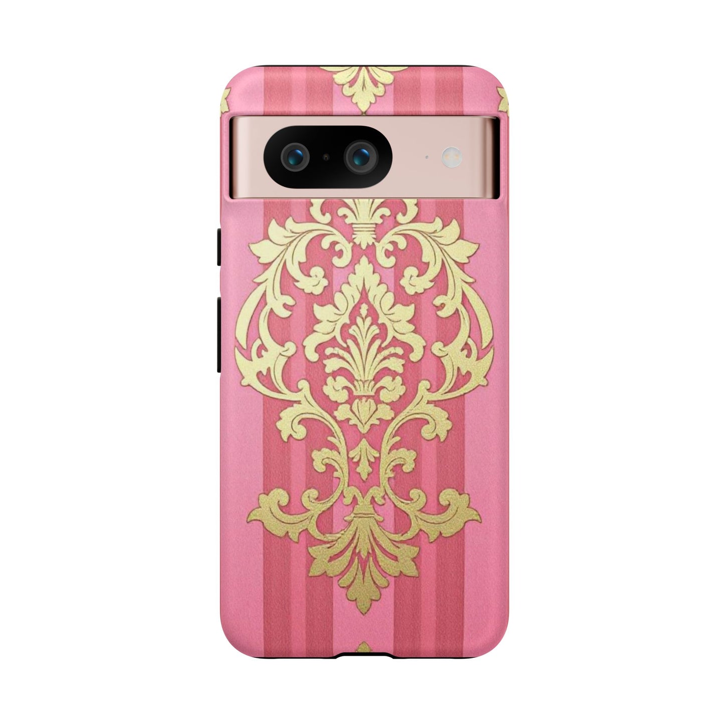 Elegant Floral Motif Phone Case - Tough Cases with Vintage Design - Pink Striped Damask