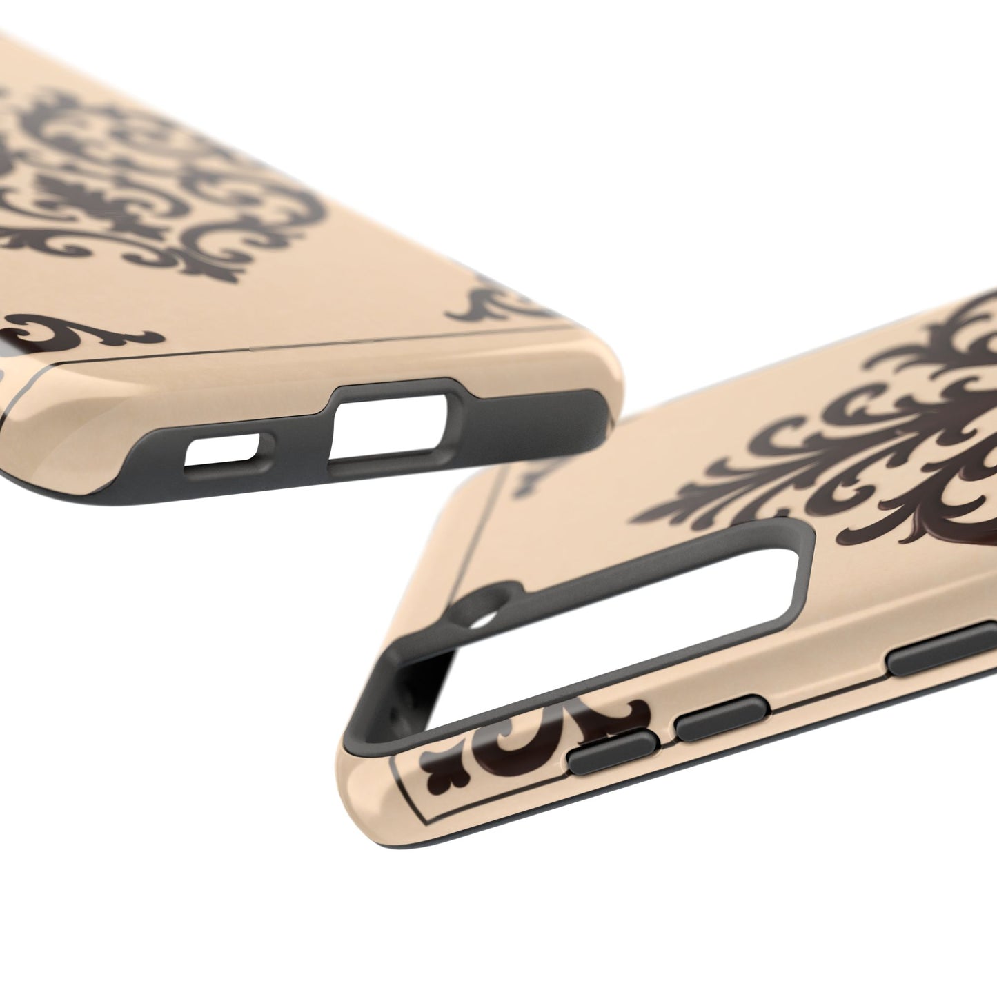 Almond-Beige & Brown Baroque Tough Phone Case — Elegant Beige & Brown Protective Cover