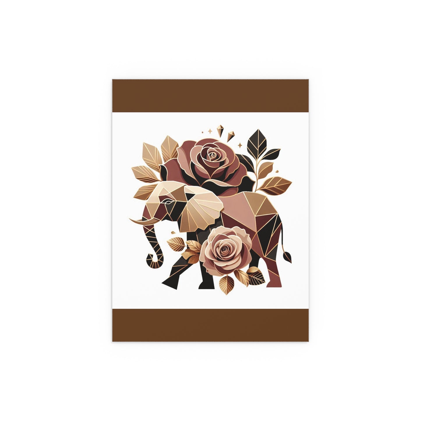 Elegant Floral Silk Poster - Indoor/Outdoor Wall Art for Home Decor - Brown & Gold Elephant & Roses