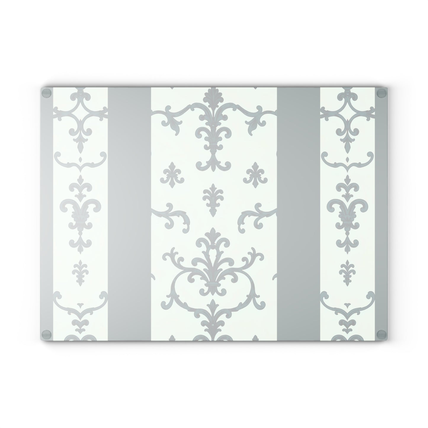 Elegant Glass Cutting Board - Kitchen Decor, Gift for Chefs, Wedding Gift, Home Cooking, Housewarming - Teal Striped Rococo