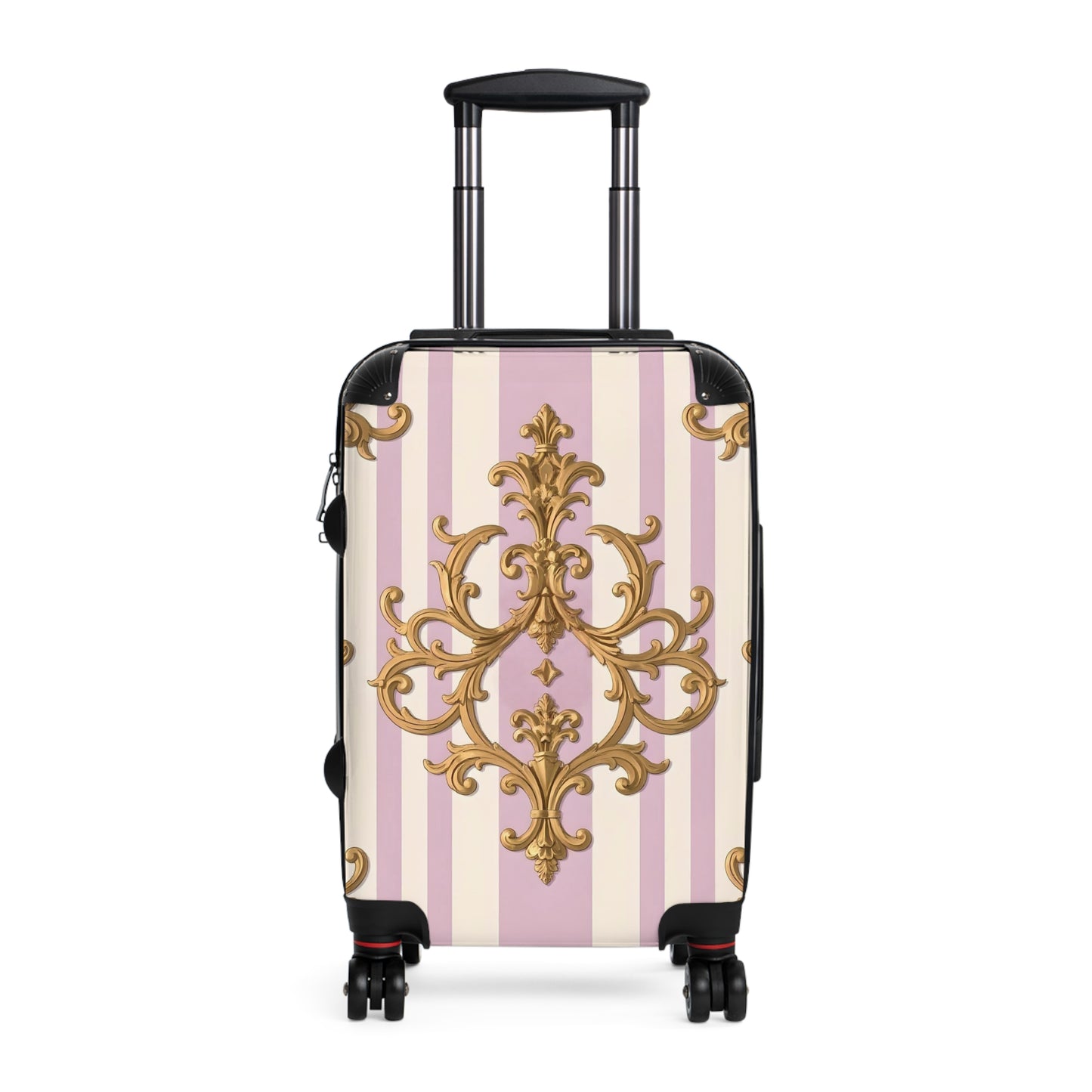 Elegant Ornate Suitcase for Travel, Stylish Luggage for Vacations, Personalized Travel Bag, Gift for Travelers - Lilac & Alabaster Striped Gold Baroque