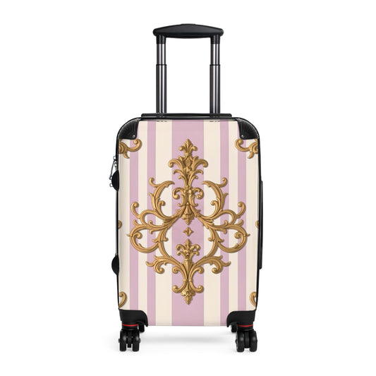 Elegant Ornate Suitcase for Travel, Stylish Luggage for Vacations, Personalized Travel Bag, Gift for Travelers - Lilac & Alabaster Striped Gold Baroque
