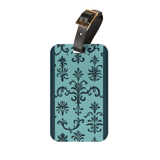 Elegant Floral Luggage Tag, Travel Accessory, Personalized Bag Tag, Vacation Essentials, Aero-Travel Gear, Gift for Travelers - Teal Striped Rococo