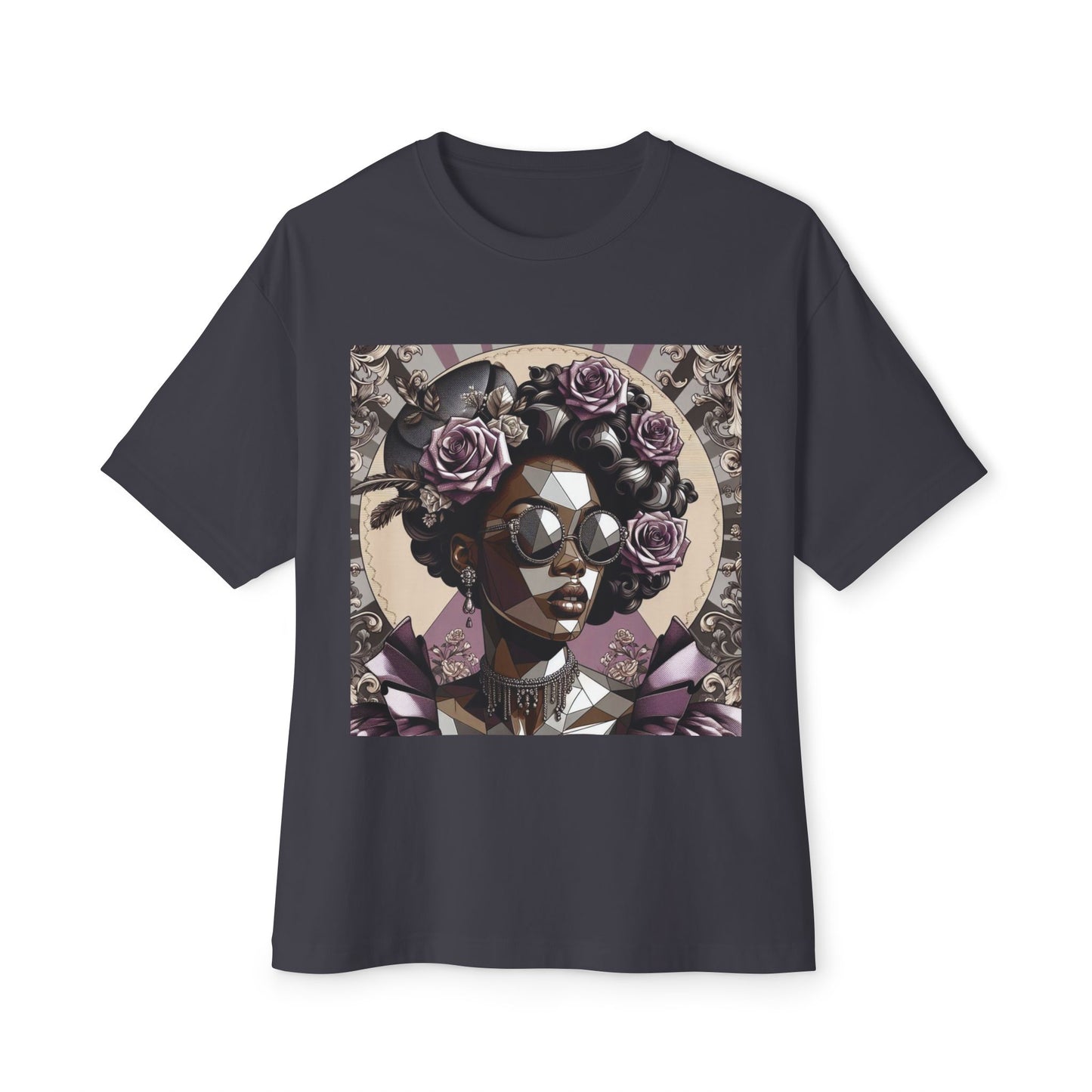 Stylish Graphic Tee with Floral Artwork, Oversized Cotton T-Shirt for Casual Wear, Gift for Art Lovers, Summer Fashion - Lilac Baroque Lady