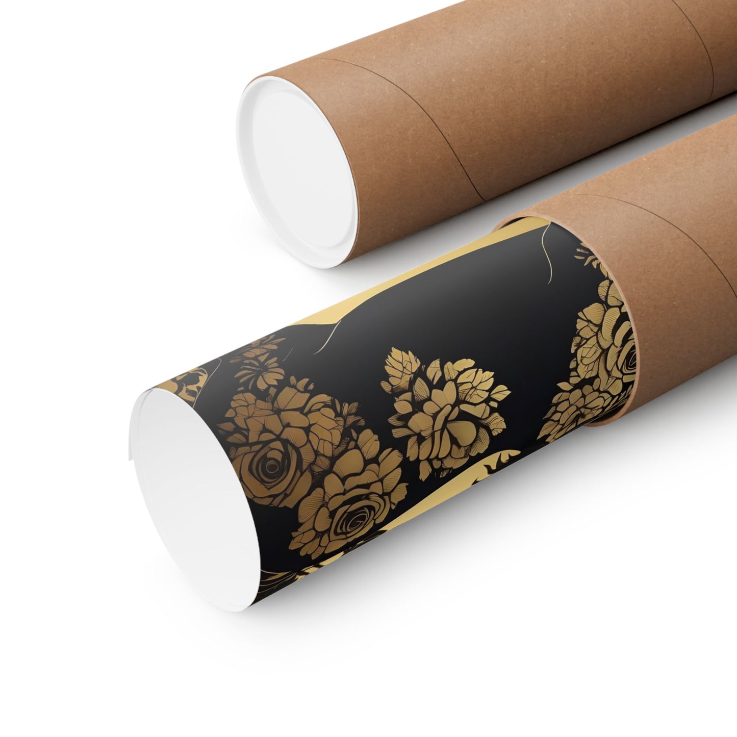 Floral Art Poster - Elegant Matte Vertical Wall Decor - Black & Gold Horse With Roses