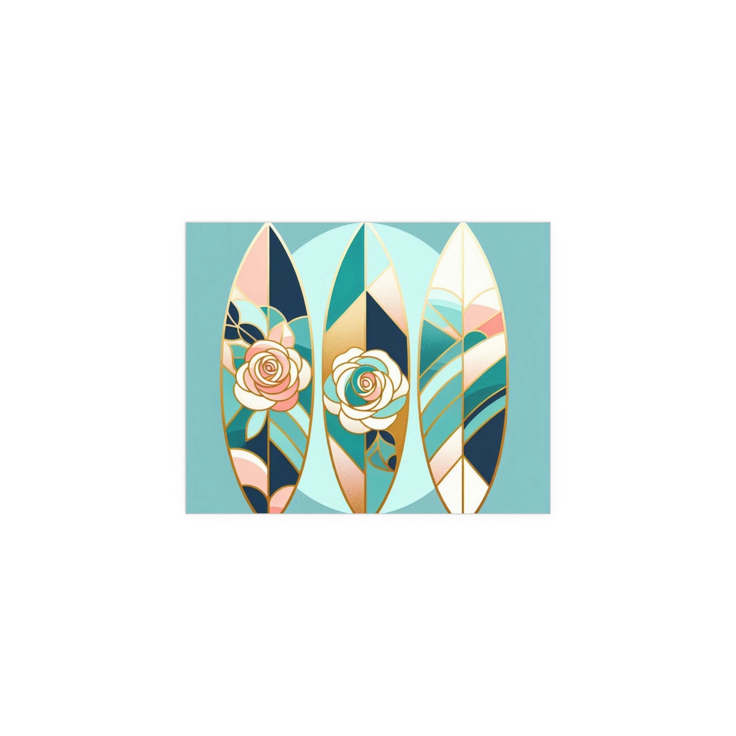 Elegant Floral Silk Poster - Indoor/Outdoor Wall Art for Home Decor - Blue, Pink & Aqua Surfboard & Roses