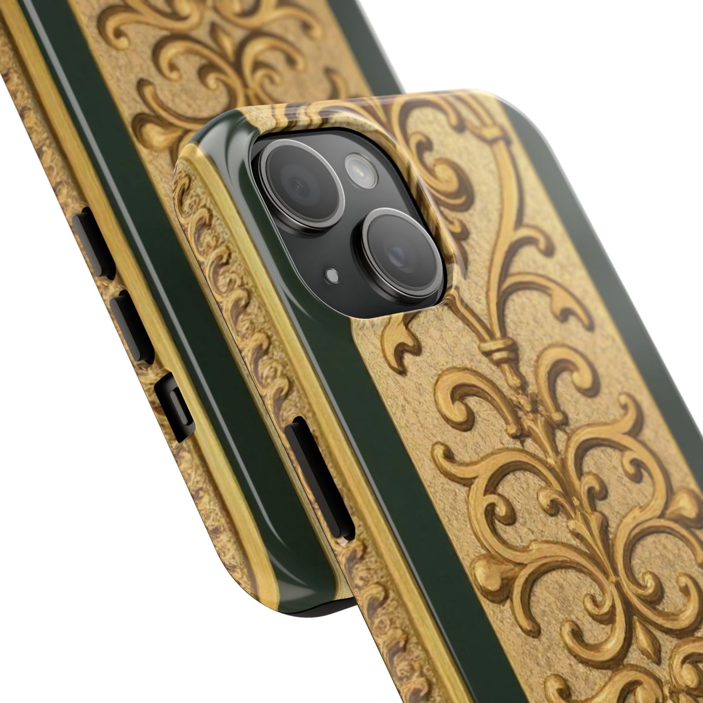 Elegant Teal Striped Gold Baroque Vintage Phone Case, Durable Cell Phone Cover, Floral Phone Protection, Personalized Gift Idea