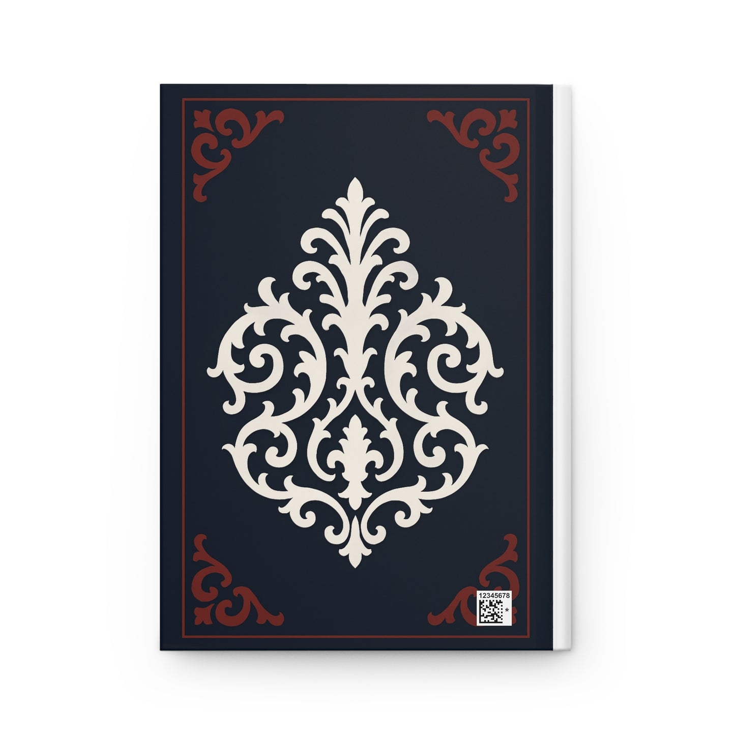 Dusk Blue-Maroon & White Baroque Hardcover Journal — Elegant Dusk Blue & White Notebook