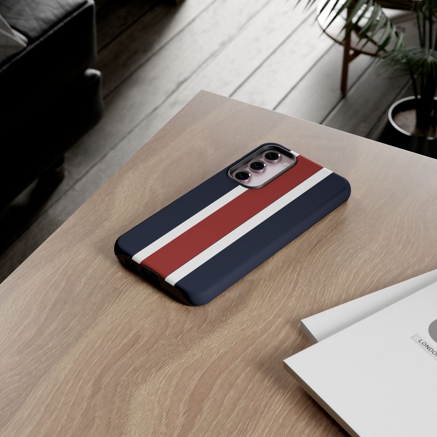 Lunar Midnight & Red-White Striped Stylish Phone Case - Tough Cases, Custom iPhone Cover, Sleek Phone Accessories, Gifts for Him/Her