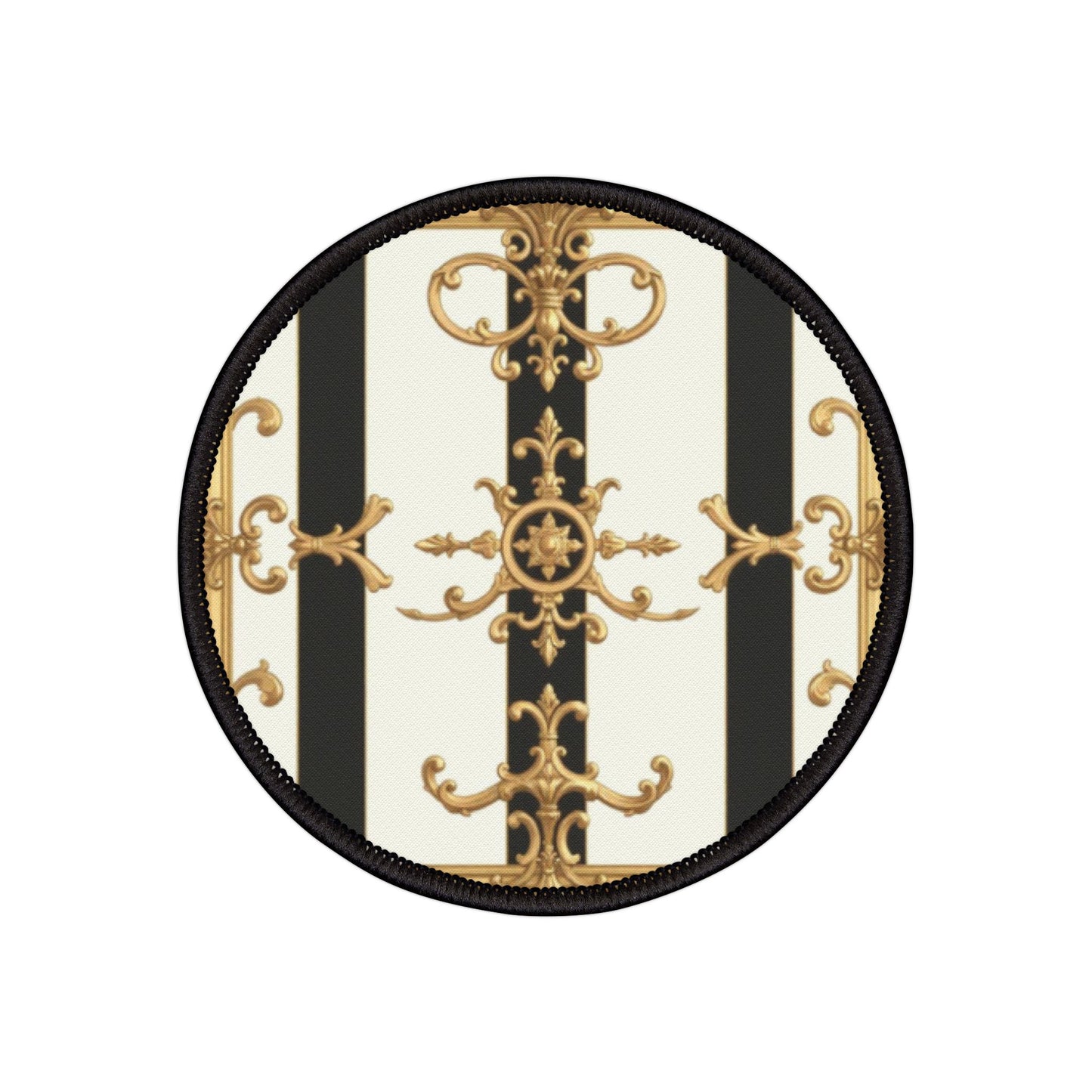 Elegant Iron-On Patches for Jackets, Bags & DIY Crafts, Fashionable Custom Patches, Vintage Style - Black & White Striped Gold Baroque