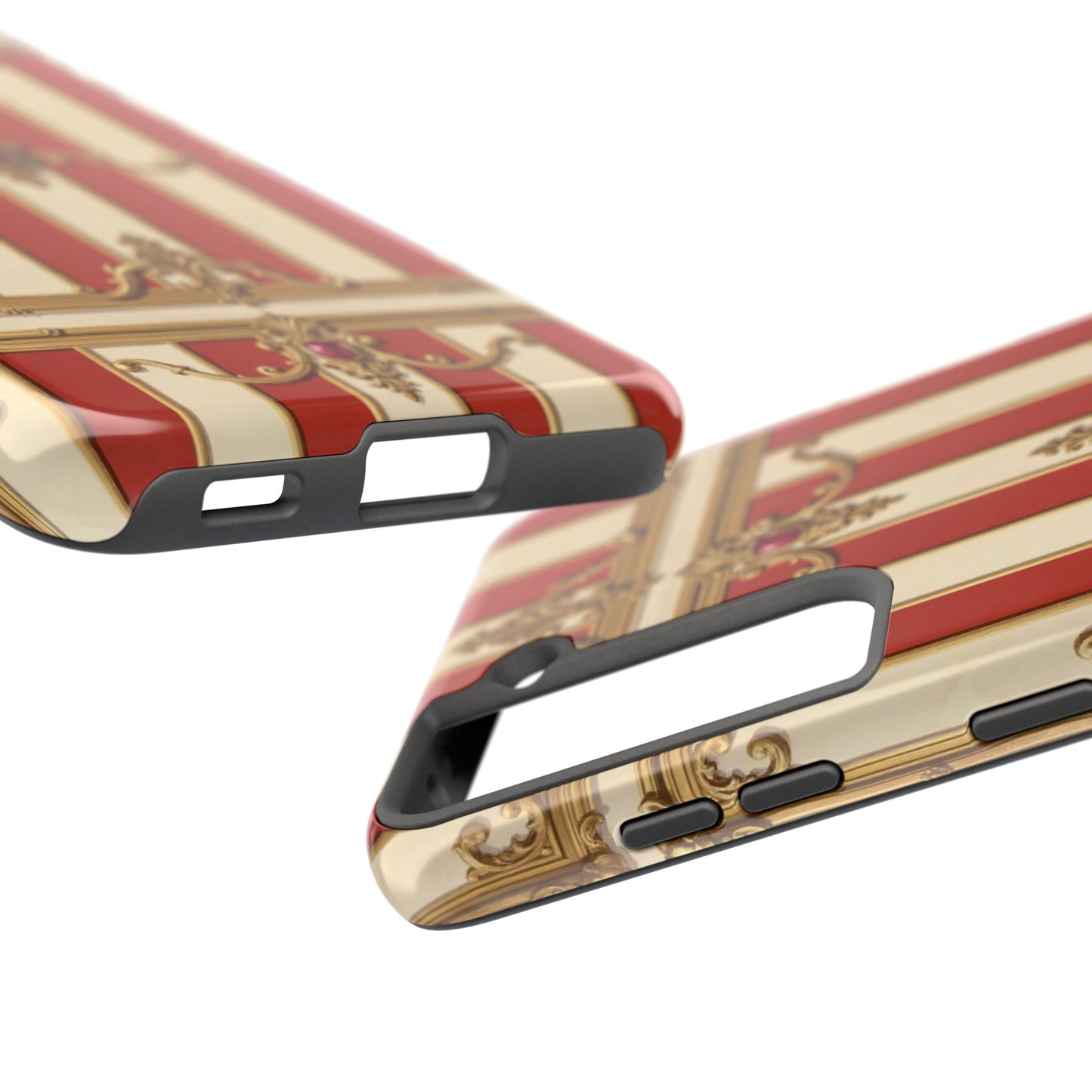 Elegant Alabaster & Dusk Orange Striped Baroque Tough Phone Case - Stylish Protection for Your Device