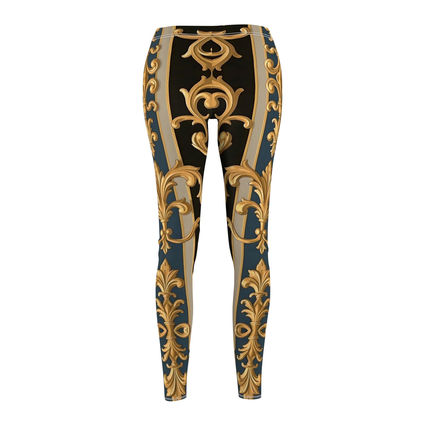Elegant Patterned Women's Leggings - Stylish Activewear, Yoga Pants, Workout Gear, Casual Fashion, Gift for Her - Blue & Black Striped Rococo