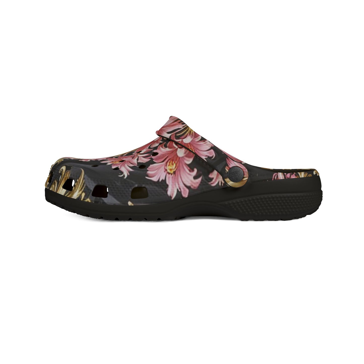 Floral Foam Clogs: Stylish Comfort Shoes for Everyday Wear, Garden Parties, Casual Outings - Black & Pink Oil Painting Style Rococo