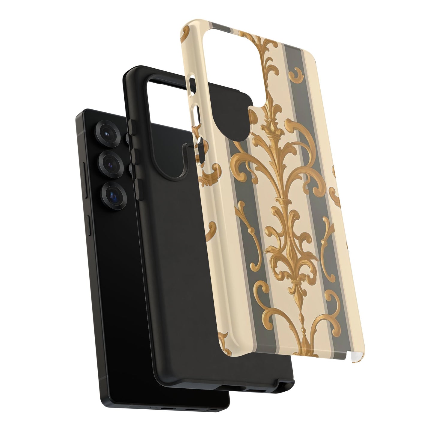 Elegant Floral Motif Phone Case - Tough Cases with Vintage Design - Dusk Olive Striped Gold Damask