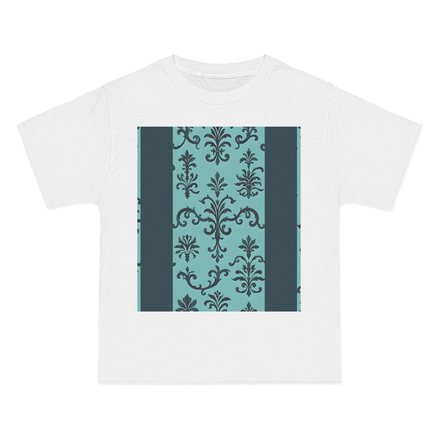 Elegant Floral T-Shirt - Vintage Design, Casual Wear, Gift for Her, Summer Fashion, Stylish Tee - Teal Striped Rococo