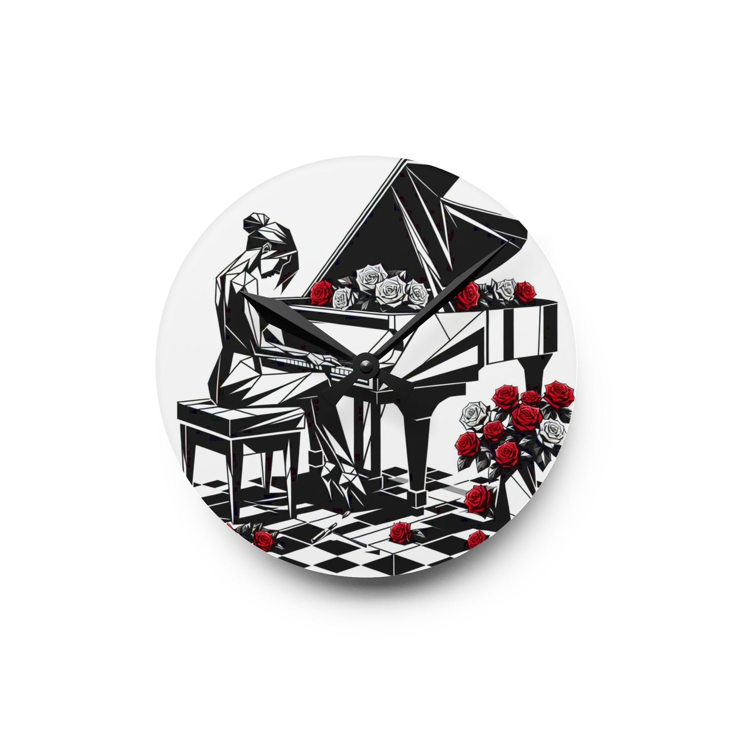 Elegant Piano and Roses Acrylic Wall Clock - Modern Home Decor