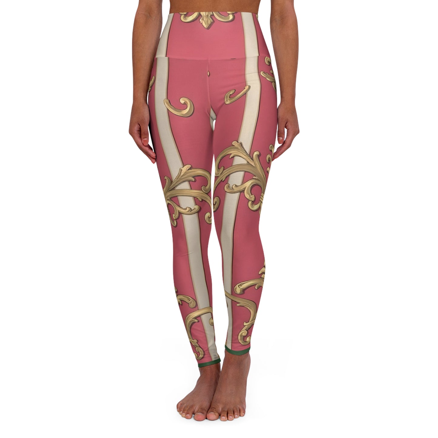 Pink Striped Baroque High Waisted Yoga Leggings, Activewear, Workout Gear, Fitness Leggings, Athleisure Fashion, Gift for Her