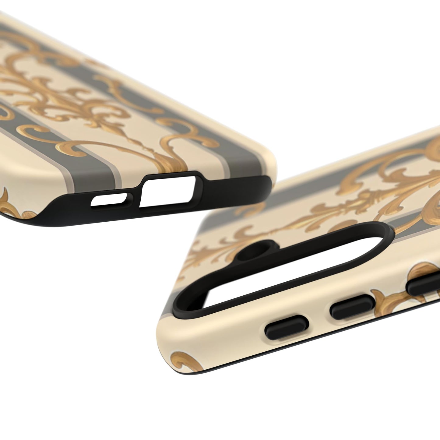 Elegant Floral Motif Phone Case - Tough Cases with Vintage Design - Dusk Olive Striped Gold Damask