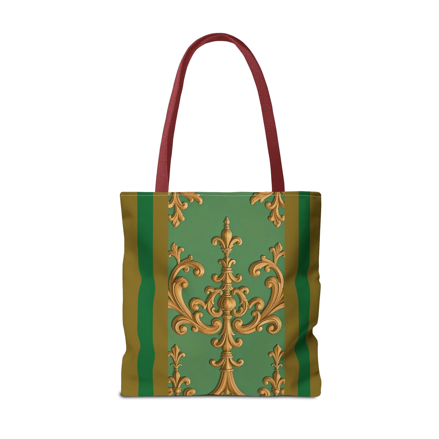 Ornate Floral Tote Bag, Chic Shopping Bag, Fashionable Eco Tote, Stylish Gift for Her, Versatile Everyday Use - Olive Green Striped Rococo